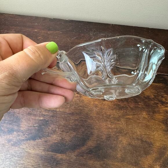 Fostoria baroque handled nappy dish Baroque pattern Clear Glass CHIPPED - Picture 6 of 10